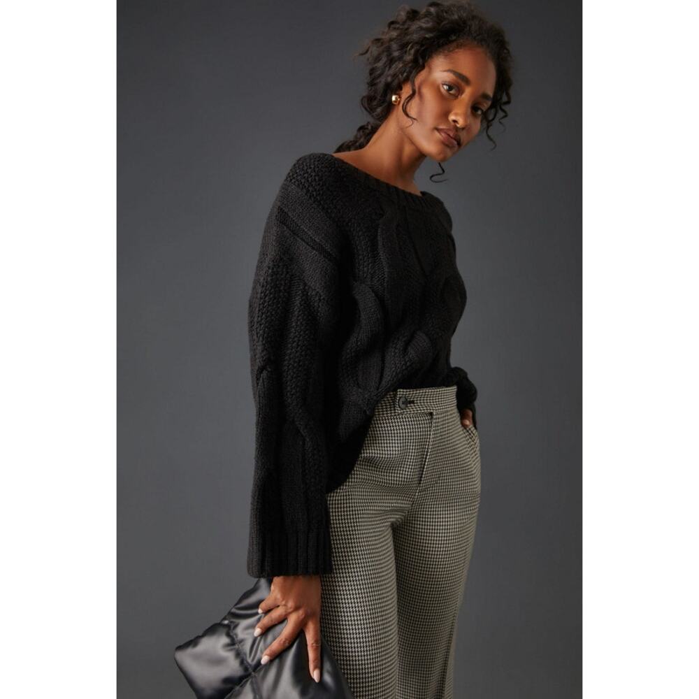 Maeve Anthropologie Black Oversized Cable Knit Sweater NWT